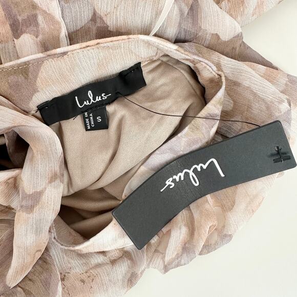 Lulus Happily Sweet Beige Floral Mock Neck Backless Midi Dress Cocktail S NWT - Picture 10 of 14